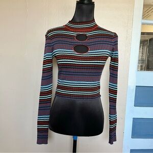 Fairy grunge striped multicolor long sleeve with key hole cut outs